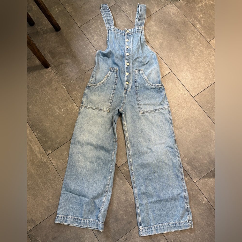 We The Free XS Fields of Flowers Denim Overalls Free People